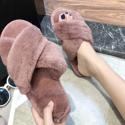 China Wholesale China Fuzzy Furry Faux Fur Winter 2020 Fashion Trend Open Toe Plush Fluffy Women Slippers Indoor Outdoor Indoor Bedroom Slippers for Ladies for sale