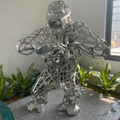 China Western Hollow KingKong Stainless Steel Mirror Polished Sculpture For Gallery Display for sale