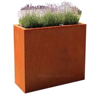 China Metal Handmade Geometric Rectangle Corten Steel Statue Planter For Yard Ornament for sale