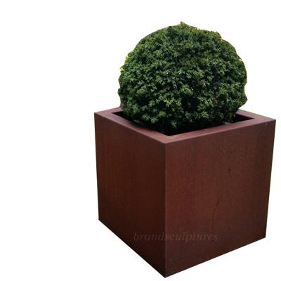 China Artisan Art Craft Regular Square Corten Steel Sculpture Planter for Park Decor for sale