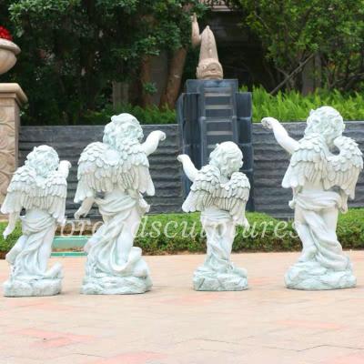 China Handmade Elegant Full Stone Carved Angel Wings Statue Cemetery Decor for sale