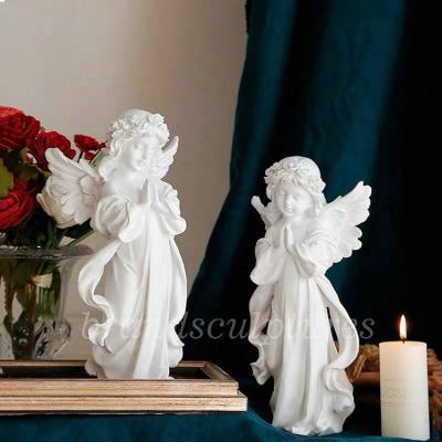 China Full Handmade White Marble Angel Statue Stone Sculpture For Interior Decor for sale