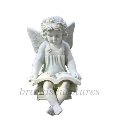 China Full Handmade Decorative Church Baby Seated Angel Statue Carving Sculpture for sale