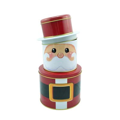 China Sustainable Food Grade Metal Tin Can with Santa Claus and Snowman for Storage and Decoration Set of 3 for sale