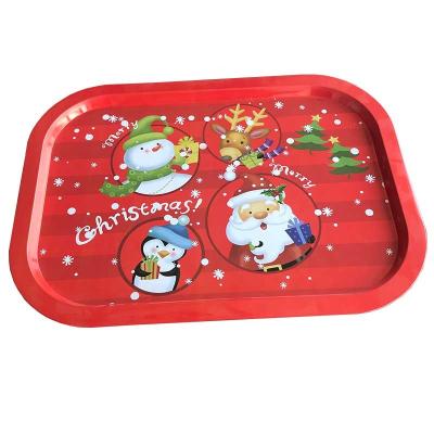 China Household Goods/Wholesale Oriented Tin Serving Tray Christmas Universal With Red Beer Tin Container Cheap Metal Tray Decorative Penguin Design Square Bar for sale