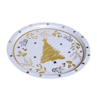 China Household Goods/Wholesale High Quality Universal Tin Serving Tray with Round Snowflake Gold Design Metal Serving Tray for Beer/Tableware/Tea Serving for sale