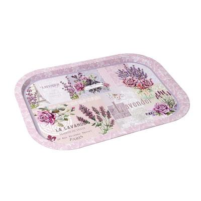 China High Quality Sustainable Metal Universal Square Tray with Lavender Design Metal Serving Tray for Beer/Tableware/Tea Service for sale