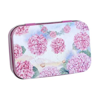 China Eco-Friendly / Easy To Carry Metal Storage Tin Boxes With Flower Design Rectangular Hinged Empty Containers With Lid For Small Item Tin Can for sale