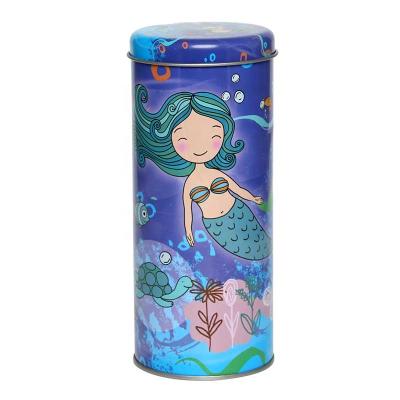 China Round Cute High Quality Viable Tin Box With Mermaid Design for sale