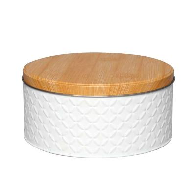 China Sustainable Food Grade Multifunctional Bamboo Round Tin Box With 3D Pattern Design Set Of 3 for sale