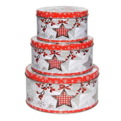 China Save Space Christmas Round Food Grade Tin Can For Decoration /Storage/Sundries Elk Themed Multifunctional Design Tin Box With Star And Star for sale