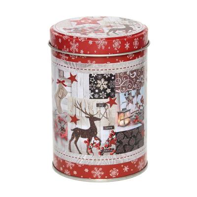 China Round Home Appliance Themed Christmas Set Of 3 Storage Cans With Star And Elks Design Around Tin Can For Decoration /Storage/Candy/Sundries for sale