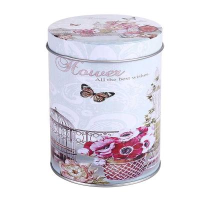 China High Quality Moisture Proof Storage Tin Can For Chocolate /Cookie/Candy Tin Box With Flower And Brid Design Empty Round Food Grade for sale