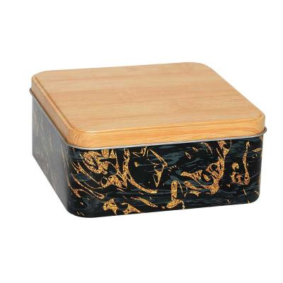 China Food Grade Sustainable Metal Rectangular Tin With Marble Design Cupcake Tin Box for sale