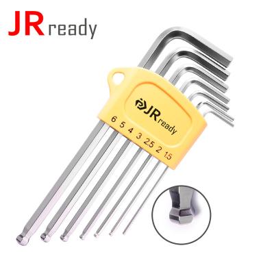 China JRready AW-M0711 S2 Alloy Steel Metric S2 Alloy Steel 7PCS Flat / End Allen Hex Key L Key 1 Ball Set for sale