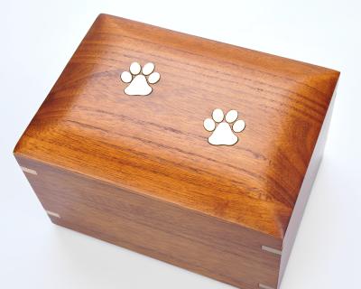 China Sustainable Cheap Paws And Corner Protector Pet Wood Urn For Ashes for sale