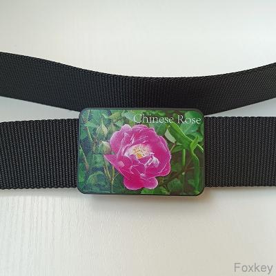 China Mittelklasse Werbung Verstellbarer Gürtel Buckle Mit Nylon Webbing Blume Rose Druck zu verkaufen