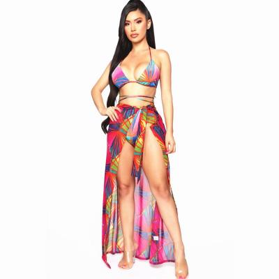 China New Seamless High Waisted Breathable Full Color Print Cut Out 3 Piece Swimsuit And Swimwear Fronts For Women for sale