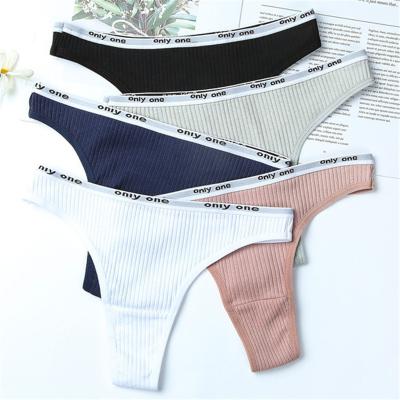 China Nice Size Logo Black White Cotton Ladies Antibacterial Underwear Thongs For Women for sale