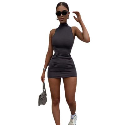 China Turtleneck Anti-Static Sleeveless Women Summer Fitness Mini Dress Stretchy Casual Female Skinny Solid Bodycon Streetwear for sale