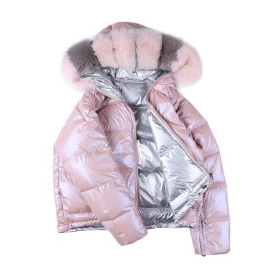 China Wholesale Ladies Reversible Down Short Jacket Stripper Hood Women's Parka Bubble Coat Women Winter Reversible Coats Fur Collar Coats for sale