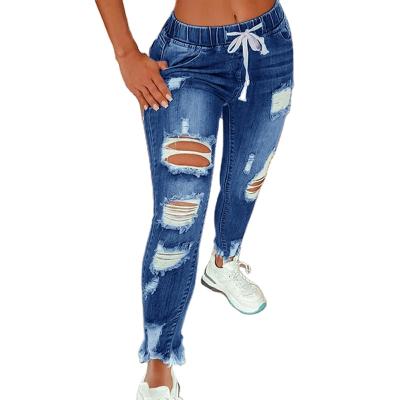 China Breathable Newcomers Fashion Skinny Light Blue Denim Pants Ripped Distressed Women Jeans for sale