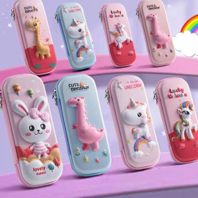 China Wholesale Customized Large Capacity Durable Waterproof Children's Cartoon Stationery Box EVA Unicorn Pencil Case for sale