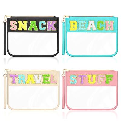 China Letter Customized Embroidery Snack Storage Bag Travel Zipper Makeup Bag Durable Waterproof Clear Makeup Bag for sale