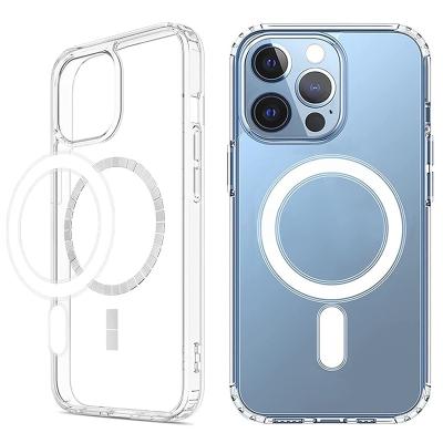 China Shockproof Magnetic Radio Charging Transparent Clear TPU PC Shockproof Phone Case For Apple iPhone 11 12 13 14 Pro Max for sale