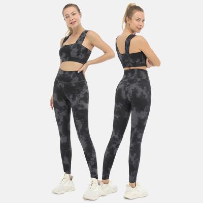 China Alo Breathable Sport Wholesale Workout Running Bra And High Waisted Leggings Women Rust Tie Dye Yoga Set Set for sale