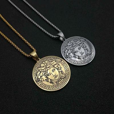 China Hiphop Hip Pop Ancient Greek Mythology Medusa Couple Necklace Accessories Stainless Steel Pendant Necklace for sale