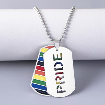 China TRENDY Gay Pride Love Rainbow Flag Pendant Double Necklace Stainless Steel Couples Necklace Jewelry for sale