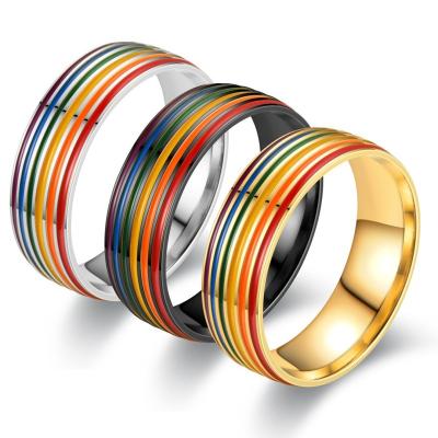 China CL New FASHIONABLE Gay Lesbian Rainbow Drip 18K Colorful Gold Plated Oil Rings Stainless Steel For Pride Rings for sale