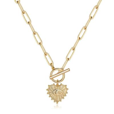 China Vintage CiLian Hot Sale Devil's Eye Heart Pendant Necklace Copper Plated With 14K Real Gold Necklace For Women's Gift for sale