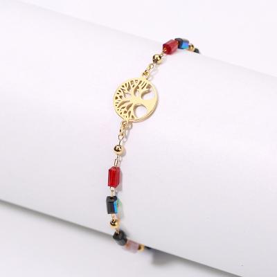 China Wholesale Romantic Colorful Crystal Beaded Tree Of Life Bracelet CLLB050 Stainless Steel Charm for sale