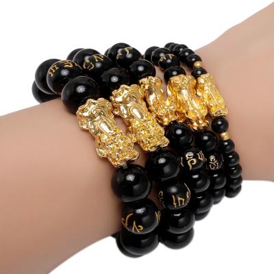 China Ethnic Pi Xiu Obsidian Wealth Bracelet Feng Shui Black Bracelet For Women Men Adjustable Elastic CLLB073 for sale