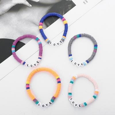 China BOHEMIA Summer Beach Bracelet Jewelry Heishi Bracelet & Bangles With Love Rainbow Vinyl Record Bead Surfer Stretch Bracelet For Lover for sale