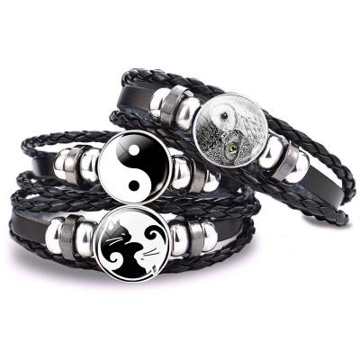 China Hot Sale Men's Bracelet Yin Yang Tai Chi Rope Bracelet Gift Black and White Braided Bracelet Leather Bracelets for Women Men Gifts for sale