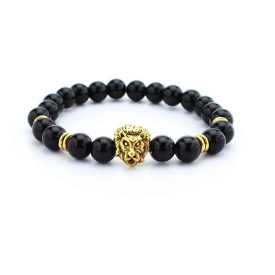 China Punk Handmade Natural Stone Beads Black Lava Bead Lion Head Agate Bead Bracelet Men Gift Custom Jewelry Jewelry for sale