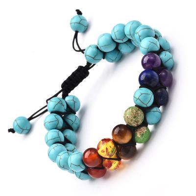 China Lava Rock Oil Diffuser Bracelets Ethnic Natural Stone Gift CLLB021 7 Chakra Tiger Eye Beads Bracelet Adjustable for sale