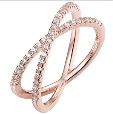 China Wholesale New Trendy Fashion 14 Gold Plated X Ring Simple Diamond Set Overlapping Cross Ring For Women's Gift for sale