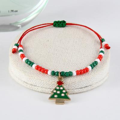 China Christmas Romantic Handmade Adjustable Bracelet Dangle Bead Bracelet Christmas Tree Snowflake Santa Claus Pendant Bracelets For Women Gift for sale