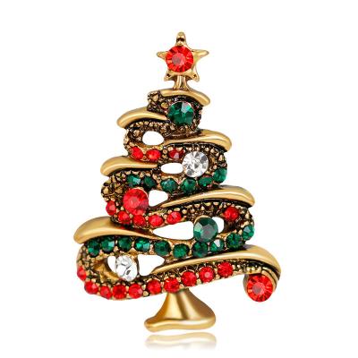 China Crystal Christmas Tree Brooch Pins for Women Elegant Crystal Rhinestone Brooches Pin Scarves Christmas Tree Brooch Shawl Clip Jewelry for sale