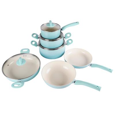 China 10pcs PFOA free aluminum metal cookware set, wave serise design cookware with non sticker coating for sale