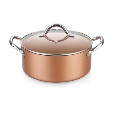 China Latest 16cm Ceramic Coating Non-Stick Casserole Sustainable Double Stainless Steel Handle for sale