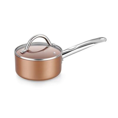 China Latest Ceramic Coating Stocked Nonstick Saucepan 18cm Long Stainless Steel Handle for sale