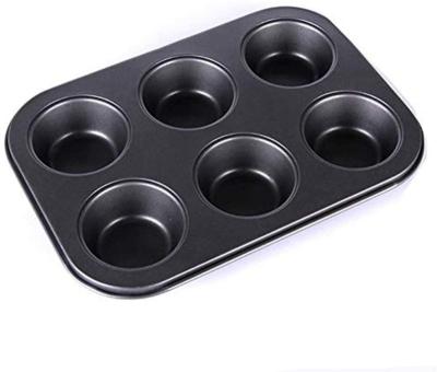 China 6 Viable Cups Bun Tray - BPA Free Nonstick and Dishwasher Safe Cupcake Pan Black for sale