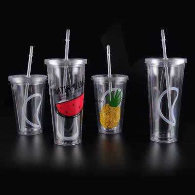 China Unisex BPA Free Double Wall Plastic Bottle With Straw 450ml And 650ml for sale