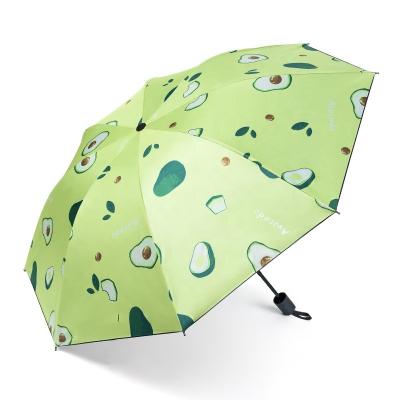 China Cute Hot Selling Three Fold UV Protection Black Coated Fruit Pattern Fully-Automatic Umbrella For Woman for sale