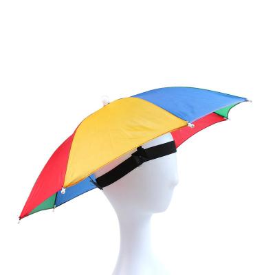 China Country Hands Free Outdoor Working Fishing Use Sun Block Rainbow Small Cheap Head Umbrella Hat For Adults for sale